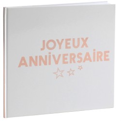 LIVRE D'OR JOYEUX ANNIVERSAIRE BLANC ET ROSE GOLD 24 X 24 CM