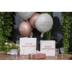 LIVRE D'OR JOYEUX ANNIVERSAIRE BLANC ET ROSE GOLD 24 X 24 CM