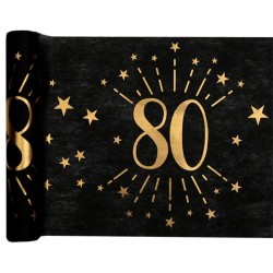 CHEMIN DE TABLE 80 ANS NOIR ET OR 30 CM X 5 M