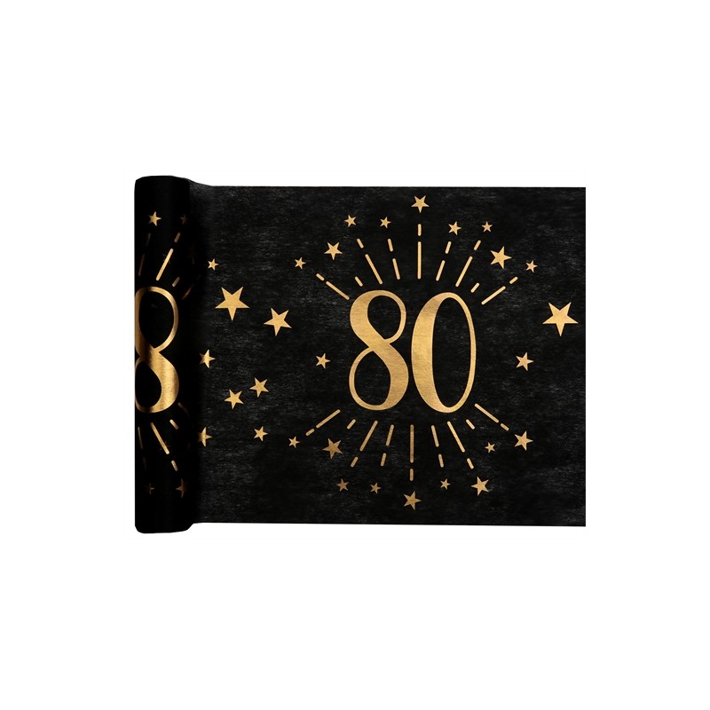 CHEMIN DE TABLE 80 ANS NOIR ET OR 30 CM X 5 M 