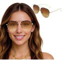 LUNETTES FORME AVIATEUR VERRES FUMES MARRON AVEC RIVET OR