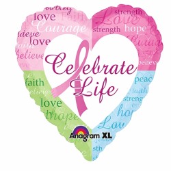 BALLON METALLIQUE COEUR OCTOBRE ROSE CELEBRATE LIFE 43 CM