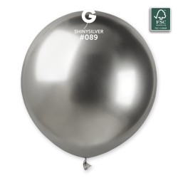 3 BALLONS BIO LATEX COULEUR SHINY ARGENT SILVER 089 48 CM 
