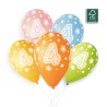 5 BALLONS BIO LATEX CHIFFRE 4 MULTICOLORES PASTEL