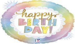 BALLON METALLIQUE ROND HAPPY BIRTHDAY OPAL COULEURS PASTELS 46 CM 