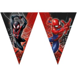 GUIRLANDE FANIONS PAVILLONS SPIDERMAN ROUGE ET NOIR EN PAPIER 230 CM 