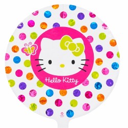 BALLON METALLIQUE ROND HELLO KITTY POIS MULTICOLORES 46 CM