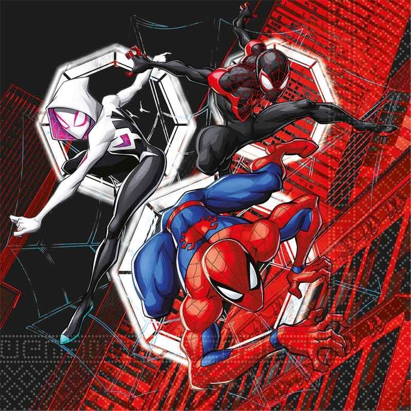 20 SERVIETTES SPIDERMAN WORLD OF WEB ROUGE ET NOIR 33 X 33 CM 