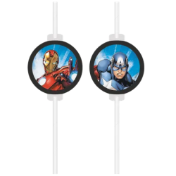 4 PAILLES AVEC MEDAILLON AVENGERS EN PAPIER 