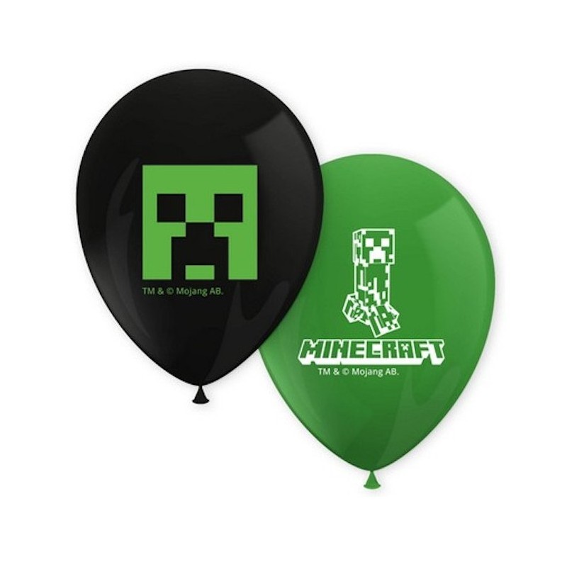 8 BALLONS LATEX MINECRAFT CAMOUFLAGE VERT ET NOIR