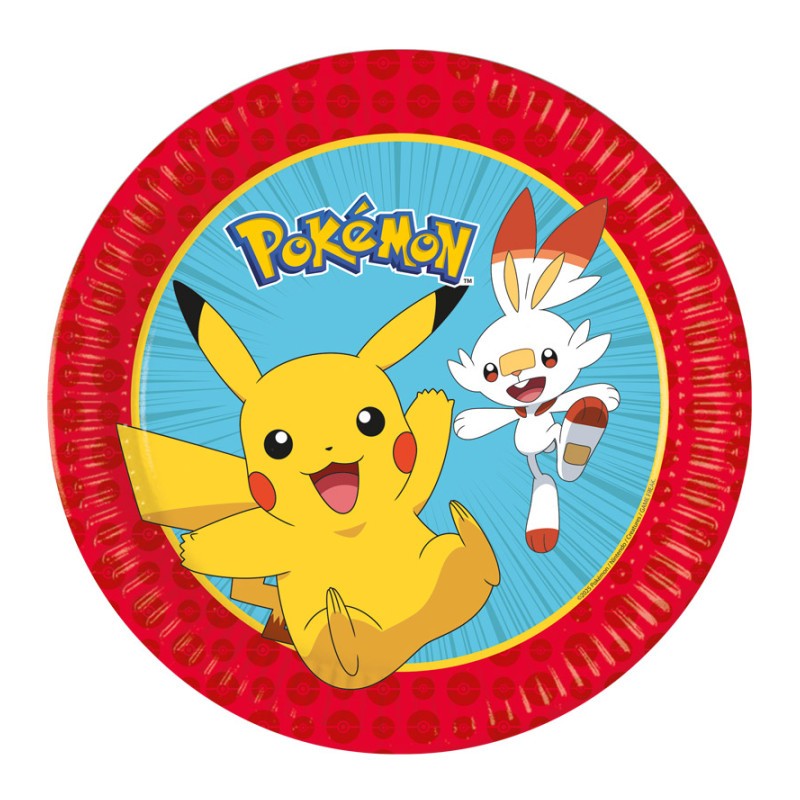 8 ASSIETTES CARTON POKEMON PIKACHU EN COULEURS 23 CM
