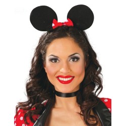SERRE TETE MINNIE OREILLES NOIRES NOEUD ROUGE A POIS