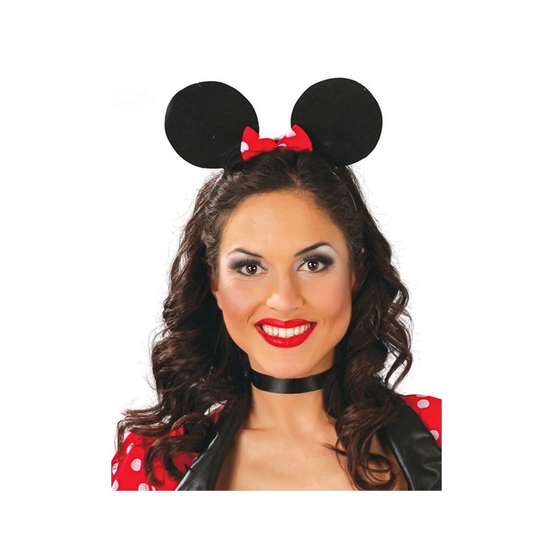 SERRE TETE MINNIE OREILLES NOIRES NOEUD ROUGE A POIS