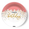 8 ASSIETTES RONDES HAPPY BRITHDAY ROSE PASTEL ET POIS 18 CM