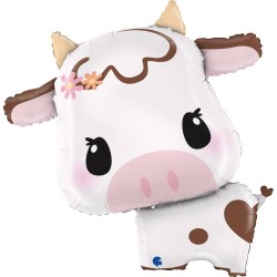 BALLON METALLIQUE VACHE MARGUERITE BLANCHE ET MARRON 64 CM 