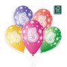 6 BALLONS BIO LATEX CHIFFRE 5 MULTICOLORE 