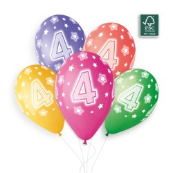 6 BALLONS BIO LATEX CHIFFRE 4 MULTICOLORE 