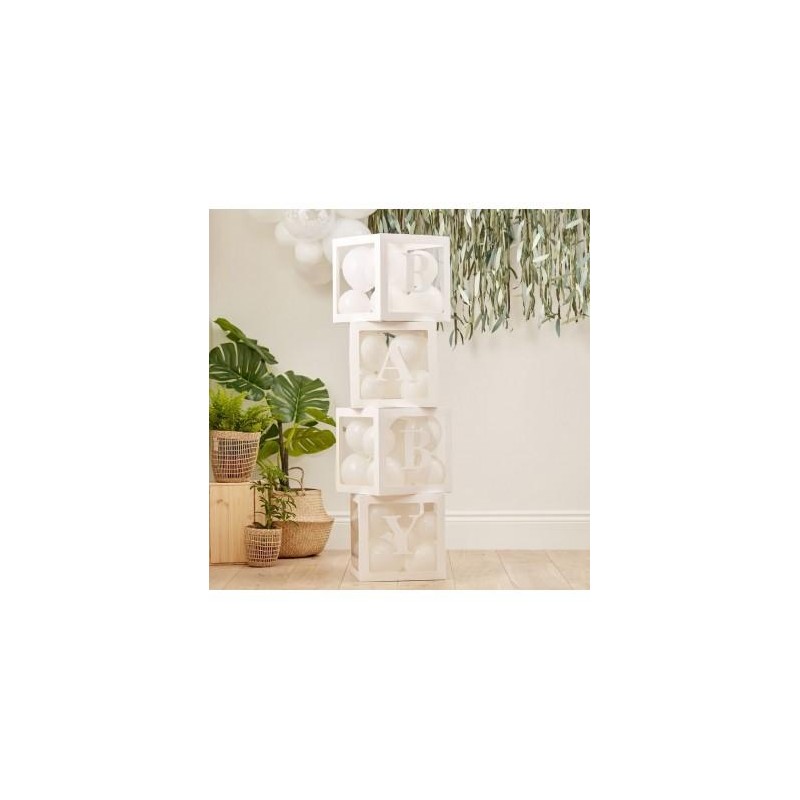 4 BOITES CUBES FENETRES EN CARTON BABY BLANC 30 X 30 CM