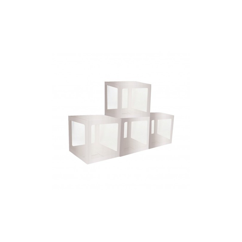 4 CUBES CARTON ARGENT TRANSPARENTS 30 X 30 X 30CM 