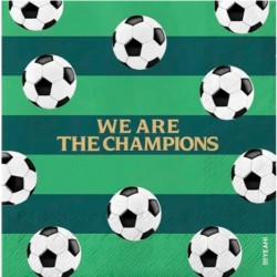 20 SERVIETTES BALLONS DE FOOT SUR FOND VERT WE ARE THE CHAMPION 33 X 33 CM