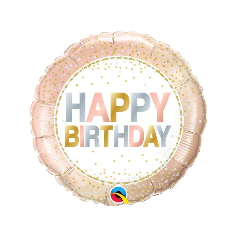 BALLON METALLIQUE ROND 46CM HAPPY BIRTHDAY ROSE GOLD OR ET ARGENT