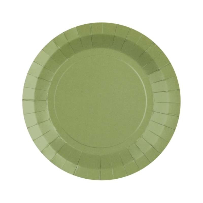 10 ASSIETTES CARTON RONDE VERT OLIVE 18 CM 