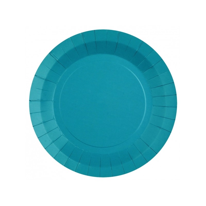 10 ASSIETTES RONDES RAINBOW BLEU AQUA BIODEGRADABLE 22.5 CM 