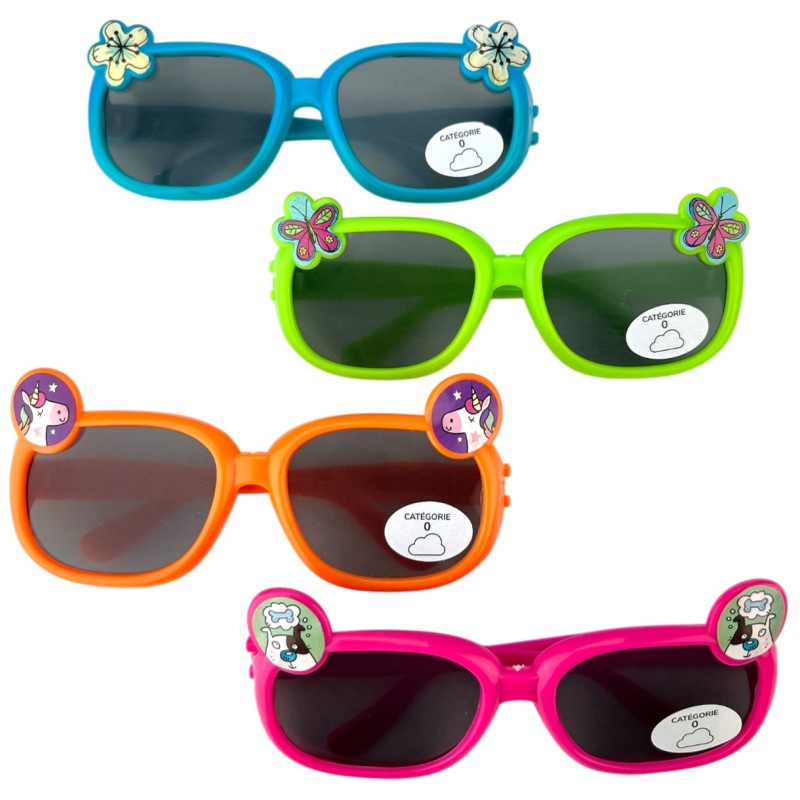4 LUNETTES ENFANTS COLOREES FANTAISIES BLEU ORANGE VERT ET ROSE