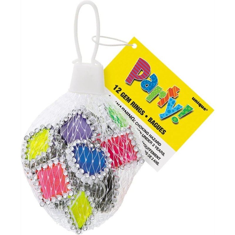 12 BAGUES PIERRES PRECIEUSES CADEAU ENFANT PINATA