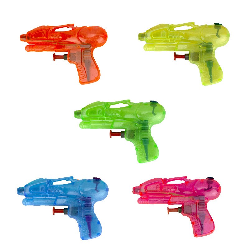 5 MINI PISTOLETS A EAUCOULEURS FLUO VERT JAUNE ROSE ET ORANGE