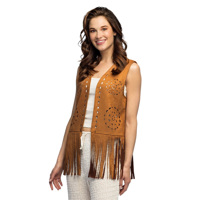 VESTE OU GILET MARRON A FRANGES COACHELLA HIPPIE OU WESTERN TAILLE M-L
