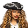 CHAPEAU TRICORNE PIRATE NOIR GALLON NOIR ET ARGENT ALISTAIR