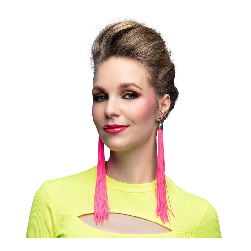 BOUCLES D'OREILLES A FRANGES ROSES FLUO