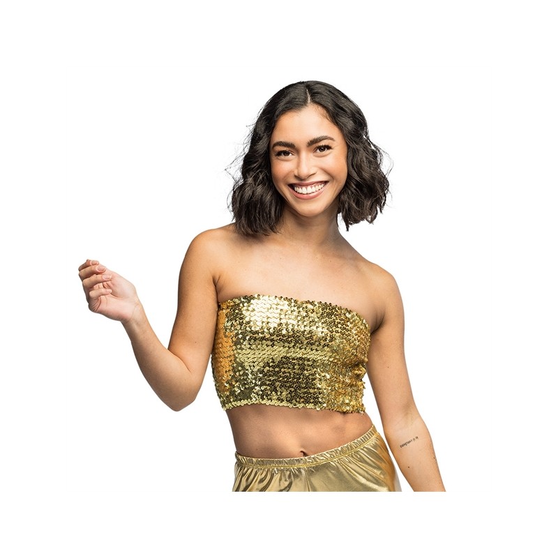 TOP FESTIVAL SEQUINS PAILLETTES OR ELASTIQUE