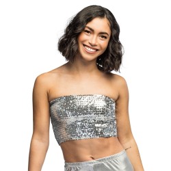 TOP FESTIVAL SEQUINS PAILLETTES ARGENT ELASTIQUE
