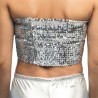 TOP FESTIVAL SEQUINS PAILLETTES ARGENT ELASTIQUE
