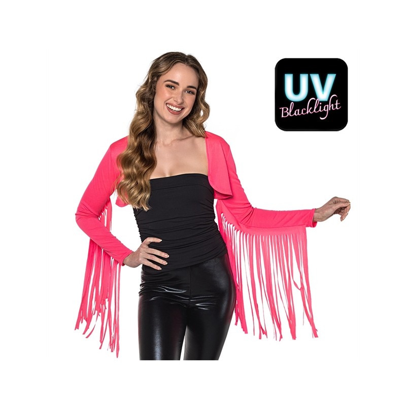 BOLERO RAVE FESTIVAL ROSE FLUO MANCHES A FRANGES