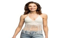 TOP FESTIVAL DOS NU CROCHET BLANC AVEC LONGUES FRANGES