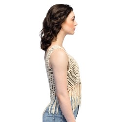 TOP FESTIVAL EN CROCHET COULEUR NATURELLE AVEC FRANGES