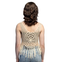 TOP FESTIVAL EN CROCHET COULEUR NATURELLE AVEC FRANGES