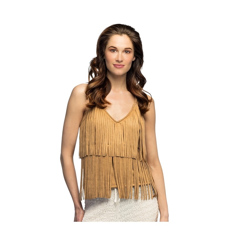 TOP FESTIVAL MARRON A FRANGES COACHELLA HIPPIE OU WESTERN TAILLE M-L