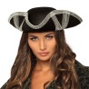 CHAPEAU TRICORNE PIRATE FEUTRE NOIR GALLON ARGENT PIRATE ROYALE FORTUNE