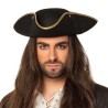 CHAPEAU TRICORNE FEUTRE NOIR PIRATE BORDURE OR AMIRAL HENRY