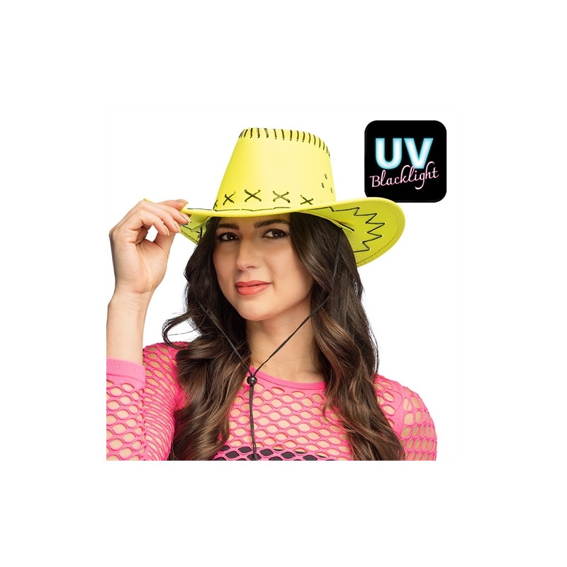 CHAPEAU COW BOY WESTERN SAVANE JAUNE FLUO