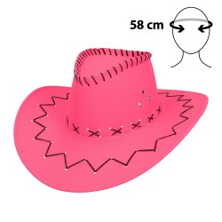 CHAPEAU COW BOY WESTERN SAVANE ROSE FLUO
