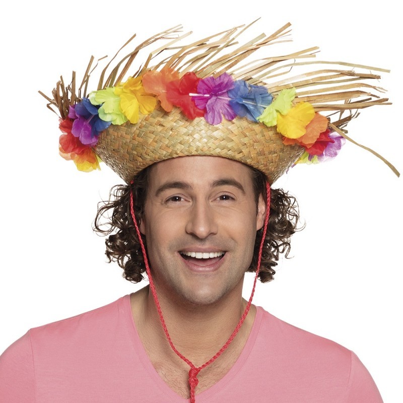 CHAPEAU DE PAILLE AVEC FLEURS HAWAIENNES SAMMY