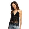 TOP FESTIVAL DOS NU CROCHET NOIR AVEC LONGUES FRANGES