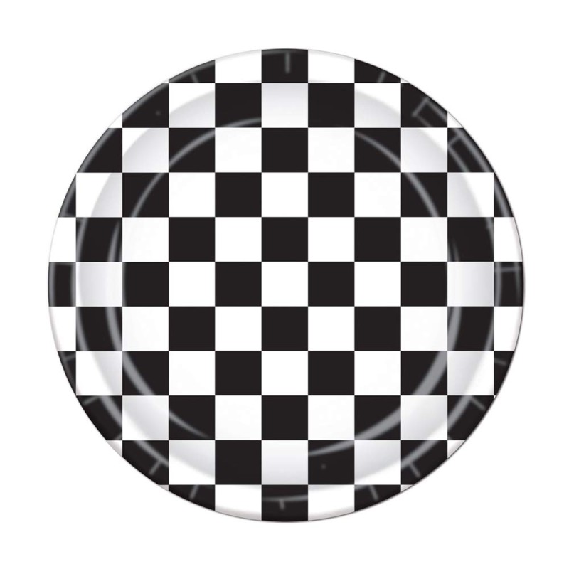 10 ASSIETTES DRAPEAU DAMIER NOIR/BLANC 23 CM
