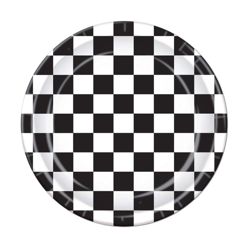 10 ASSIETTES DRAPEAU DAMIER NOIR/BLANC 23 CM