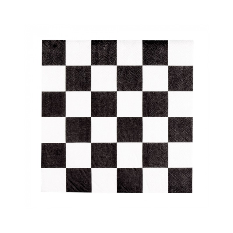 20 SERVIETTES DAMIER NOIR ET BLANC 33 X 33 CM